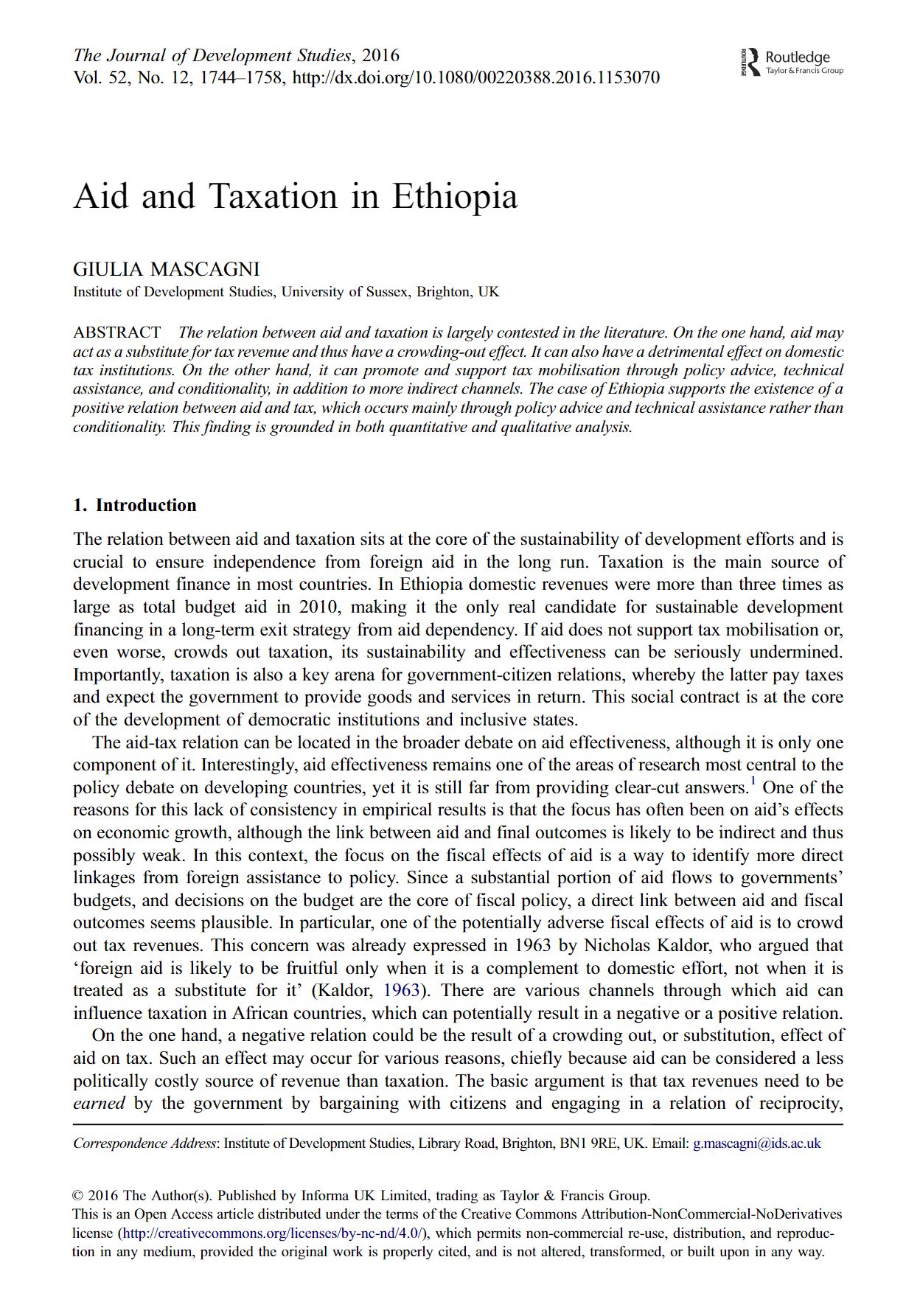 Aid and Taxation in Ethiopia ICTD