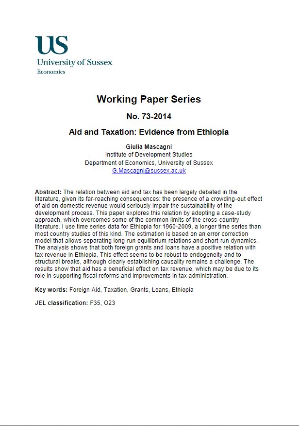Aid and Taxation Evidence from Ethiopia ICTD