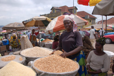 Trader selling cowpea at Oje market, Ibadan