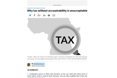 Screenshot of the Daily Nation blog 'Why tax without accountability is unacceptable'