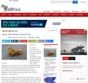 Screenshot of 'Africa: why mining is hard to tax' article