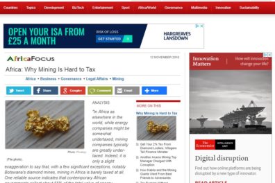 Screenshot of 'Africa: why mining is hard to tax' article