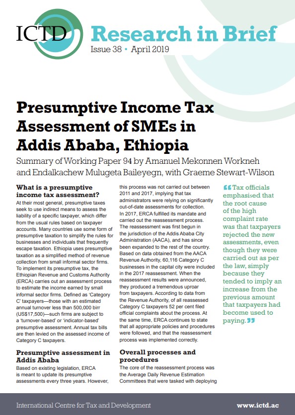 Presumptive Tax Assessment of SME’s in Addis Ababa, Ethiopia ICTD