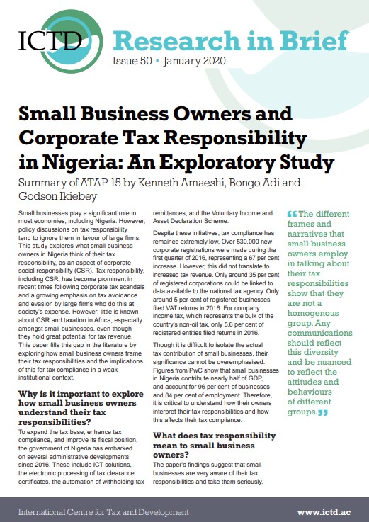 Small Business Owners and Corporate Tax Responsibility in Nigeria: An Exploratory Study