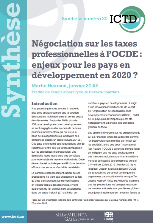Négociation sur les taxes professionnelles à l’OCDE : enjeux pour les pays en développement en 2020 ?