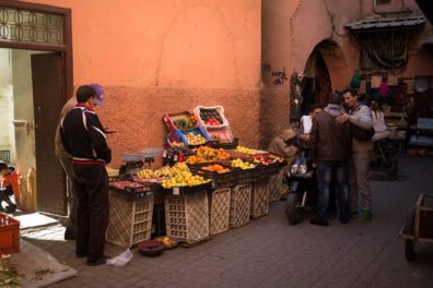 Picture of a street vendor in a souk in Morocco