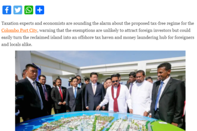 Article on Port City Sri Lanka being tax haven