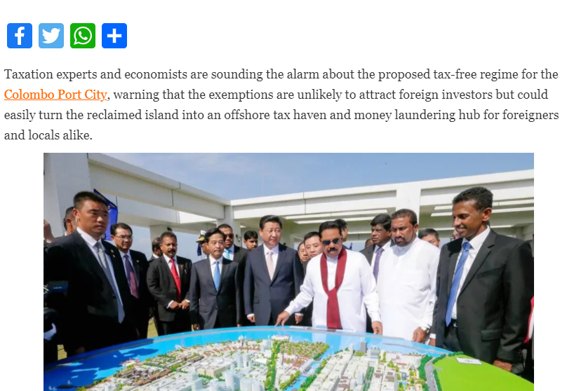 Article on Port City Sri Lanka being tax haven