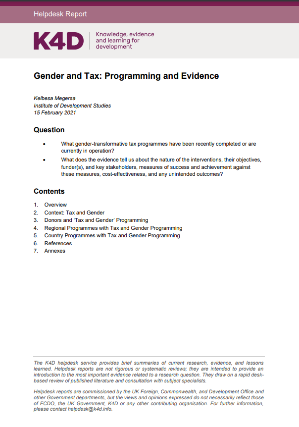 Gender and Tax: Programming and Evidence – ICTD