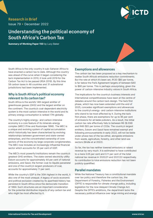 0336　POLITICAL ECONOMY OF SOUTH AFRICA The Political Economy of South Africa's Carbon Tax – ICTD
