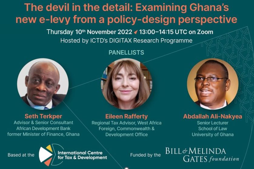DIGITAX ECard for Ghana Webinar. Image shows three speakers in bubbles with text stating their names and titles.
