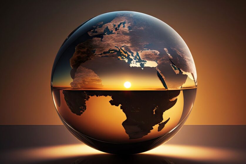 sun rising over a globe with parallax effect