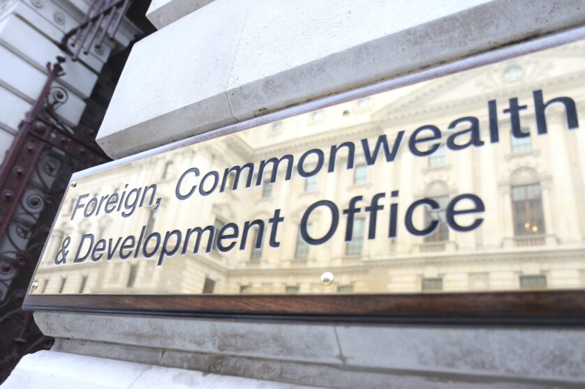 A brass plaque reading Foreign Commonwealth & Development Office