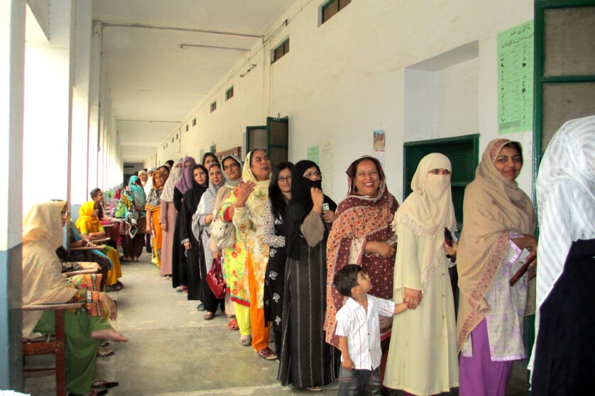 Women from Rawalpindi queue to participate in Pakistan's elections.
