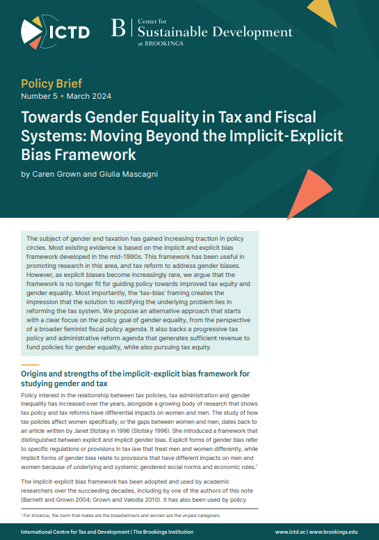 Towards Gender Equality in Tax and Fiscal Systems: Moving Beyond