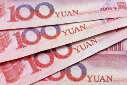 Detail of chinese yuan 100 notes or bills