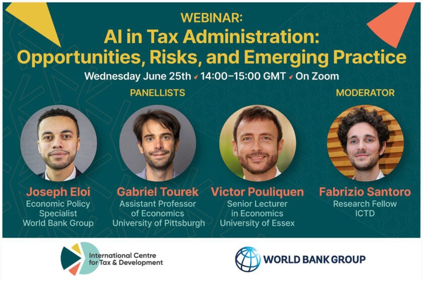 Webinar invitation card featuring the event title, date and time in addition to each speakers' picture, name, role and affiliate organisation.