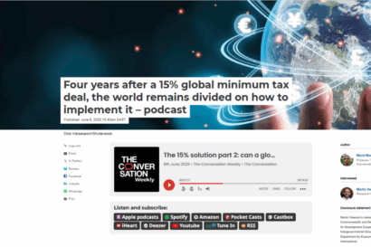 Screenshot of Martin Hearson's interview at The Conversation Weekly podcast