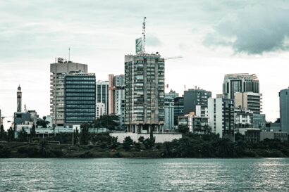 Wide view of luxurious residential buildings by the water in Cote d'Ivoire