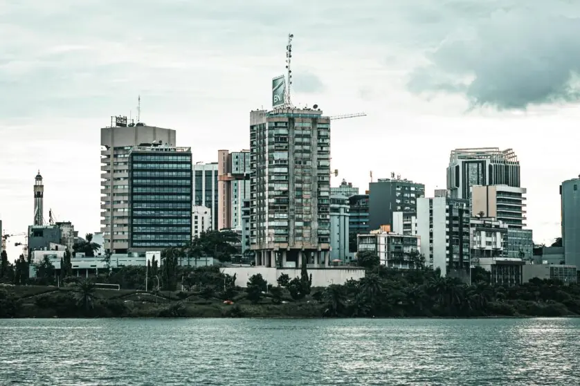 Wide view of luxurious residential buildings by the water in Cote d'Ivoire