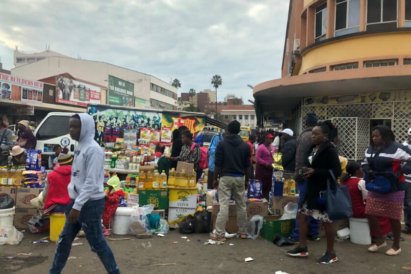 An informal market in downtown Harare, Zimbabwe.