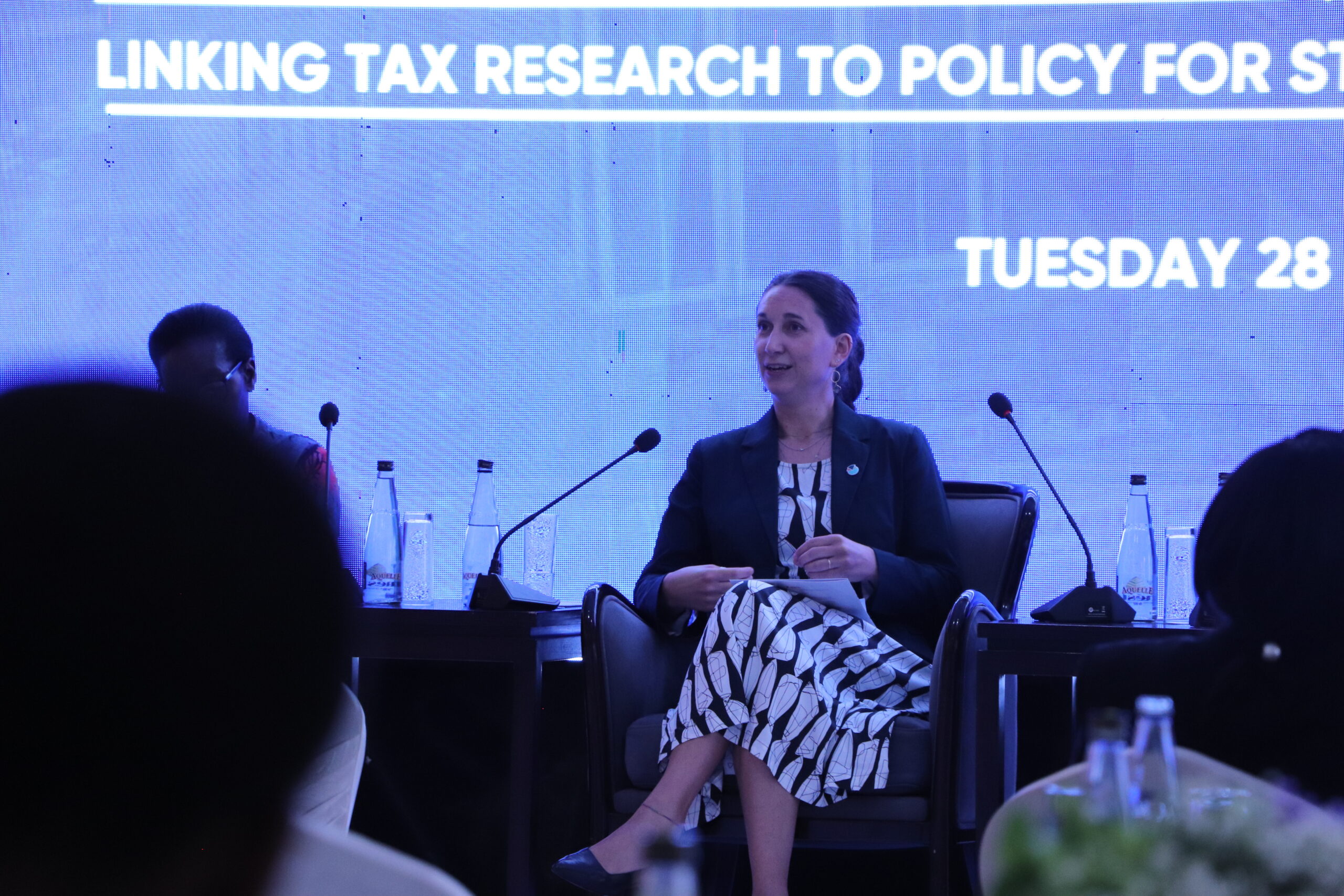 Giulia Mascagni, ICTD Executive Director, speaking at a panel discussion on the importance of evidence to drive policy at the URA Research Day.