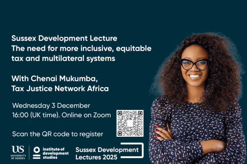 Art card featuring Chenai Mukumba, with the text "The need for more inclusive, equitable tax and multilateral systems".