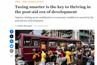 Screenshot of Devex opinion piece penned by Giulia Mascagni on 'taxing smarter' in the post-aid era.