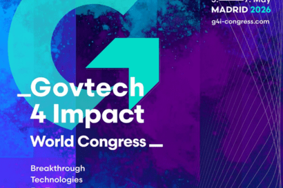 Art card of an event bearing a logo of a large letter 'G' superimposed with the text: 'Govtech 4 Impact World Congress'