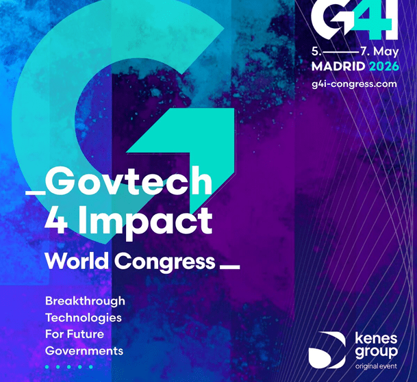 Art card of an event bearing a logo of a large letter 'G' superimposed with the text: 'Govtech 4 Impact World Congress'