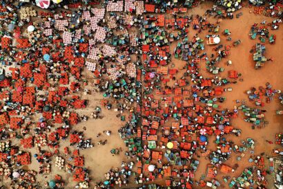 Aerial photo of a tomato market at Mile 12 in Lagos, Nigeria.