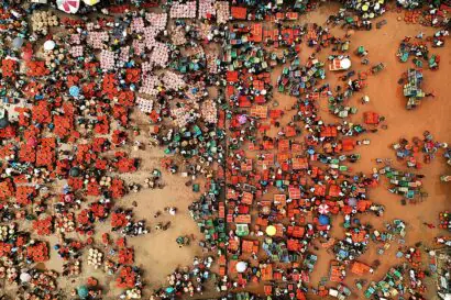 Aerial photo of a tomato market at Mile 12 in Lagos, Nigeria.
