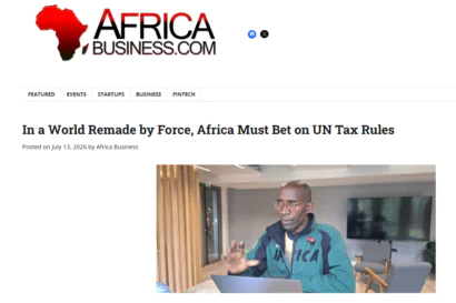 Screenshot of Africa Business article, titled 'In a World Remade by Force, Africa Must Bet on UN Tax Rules'